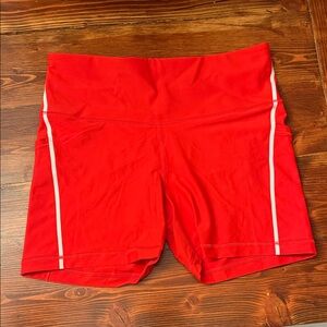 Athleta Red Bike Shorts with White Side Piping